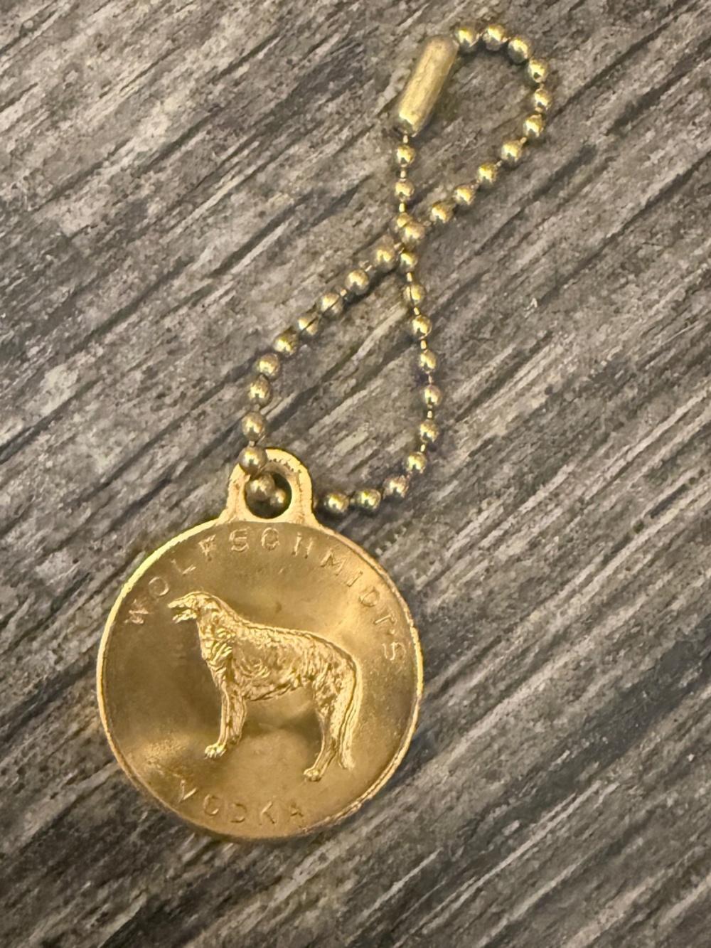 Vintage 1940's-50's Brass Key Chain Wolfschmidt's Vodka Wolf